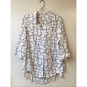 Vintage Black & White Geometric Print Blouse